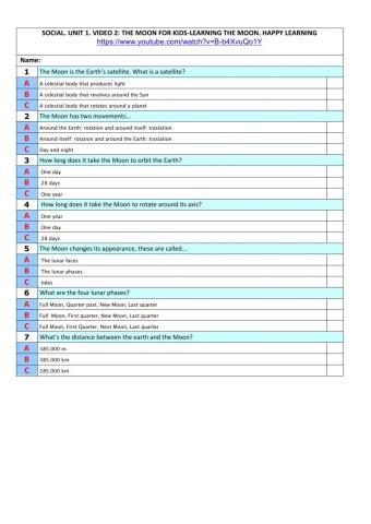 Social u-1 test 2 .The Moon form kids-learning the Moon