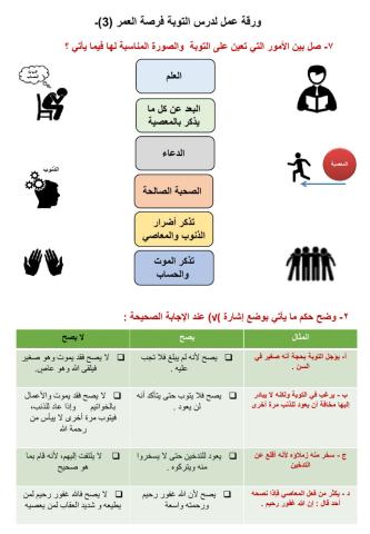 ورقة عمل لدرس التوبة فرصة العمر (3)ـ