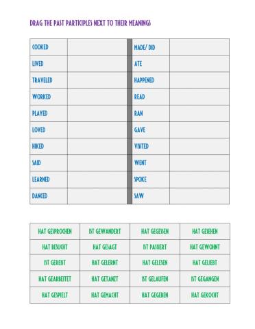 G2 English and Past Participle Matching