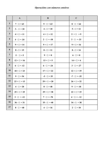 Cálculo mental 4.1: Operacións con enteiros