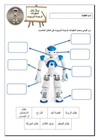 ورقة عمل: المكونات الرئيسة للروبوت