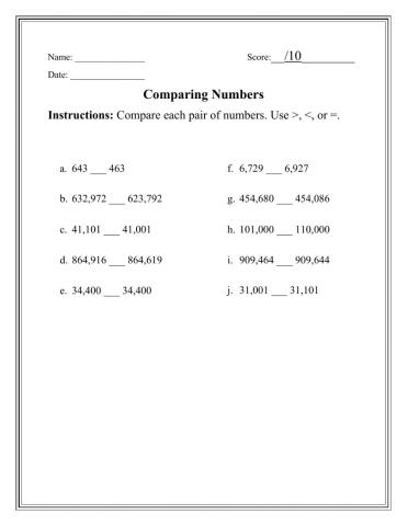 Comparing Whole Numbers