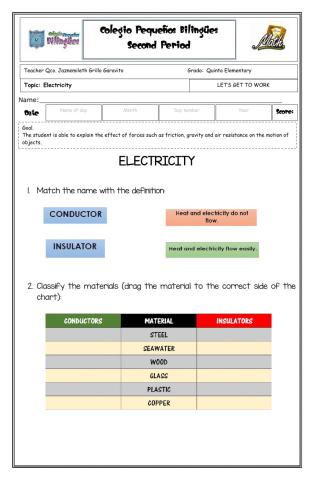 Lets get to work - Electricity -fifth grade- fourth term -2020