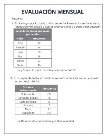 Evaluación mensual octubre segundo