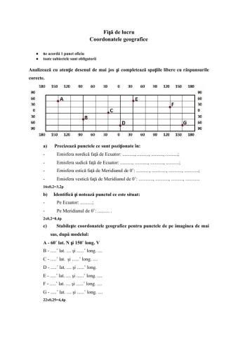 Fisa de lucru clasa a V-a Coordonatele geografice