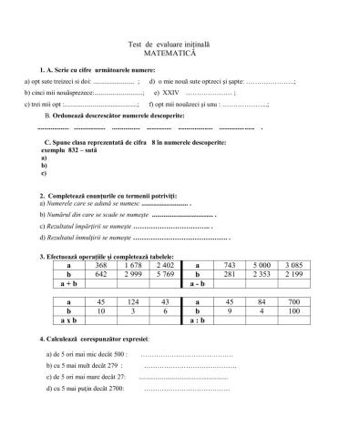 Test de evaluare initiala