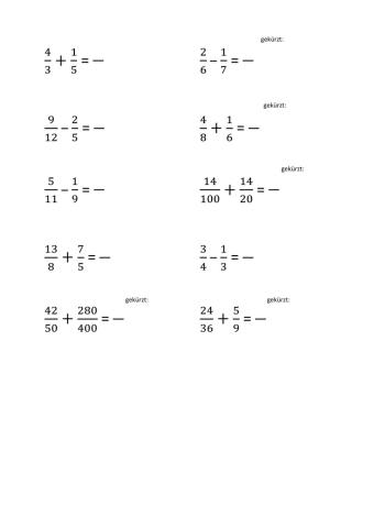 Addition und Subtraktion von gemeinen Brüchen