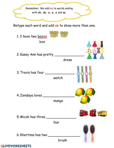 Plurals: Adding es 1