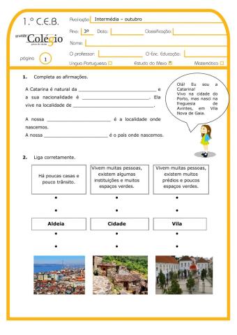 Ficha de avaliação intermédia de estudo do meio