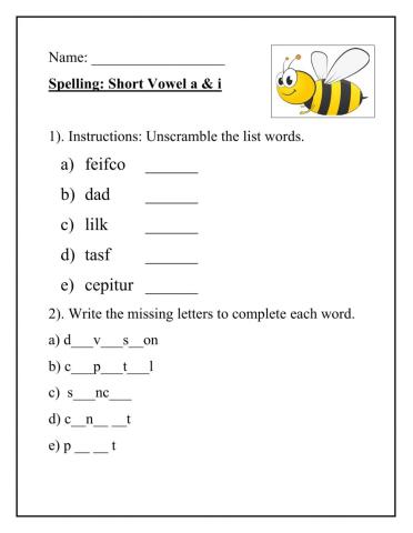 Short Vowels a & i