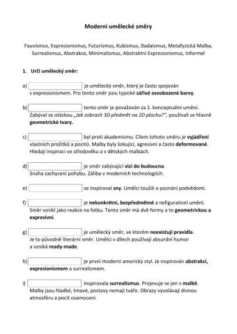 Pracovní list-Moderní umělecké směry