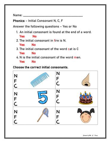 Initial Consonant N, C, F