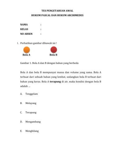 Tes pengetahuan awal hukum pascal dan archimedes