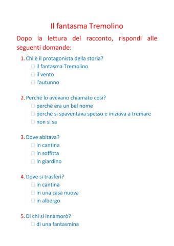 Il fantasma Tremolino-comprensione del testo