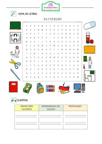 Sopa de letras, el cole