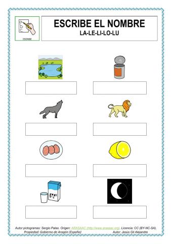 Escribe palabras con la le li lo lu