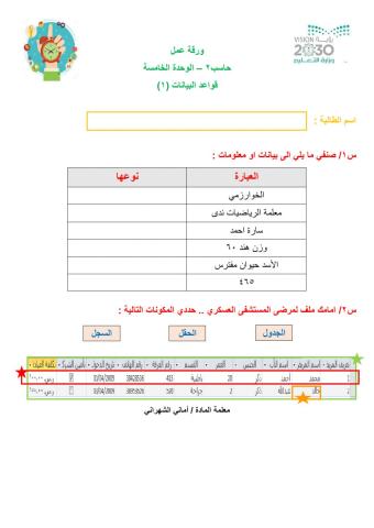 ورقة عمل قواعد البيانات1