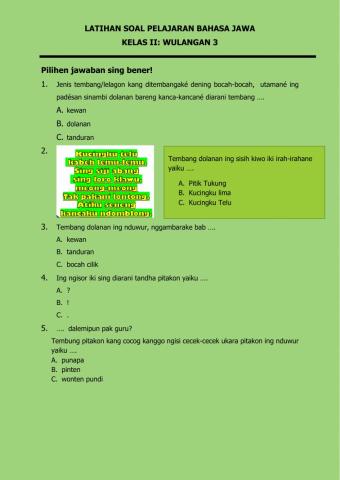 Latihan bahasa jawa wulangan 3