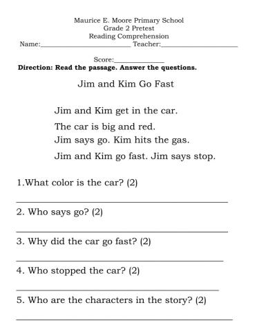 Reading Comprehension Pretest