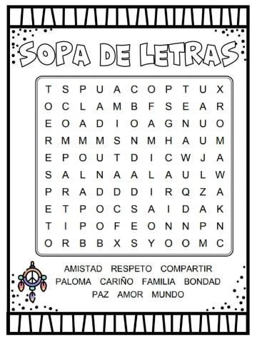 Sopa de letras valores