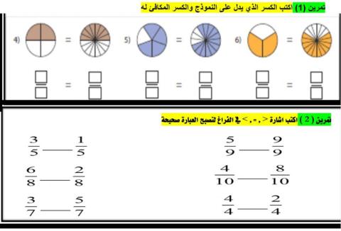 مقارنة الكسور والكسور المكافئة