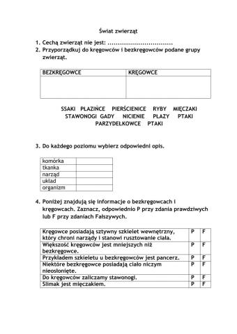 Świat zwierząt - podsumowanie