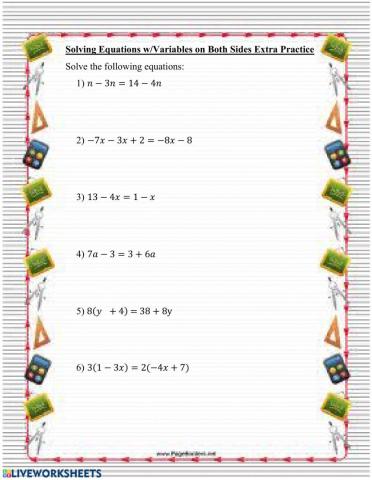 Solving Equations w- Variables on Both Sides