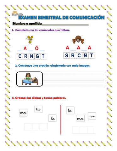 Examen de comunicación primer grado Octubre