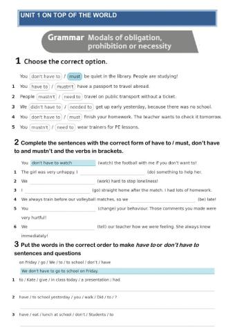 UNIT 1: Modals of obligation, permission and necessity