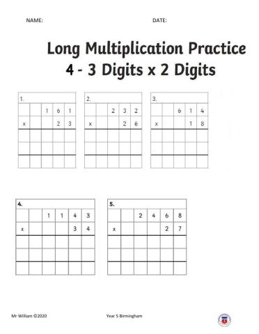 Multiply 3-4 digits by 2 digit