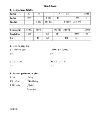 Înmulțirea - împărțireacu 10, 100, 1 000