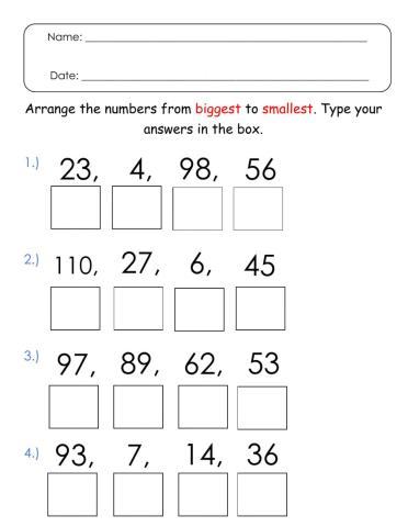 Arranging Numbers from Biggest to Smallest