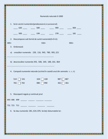 Numerele naturale 0-1000