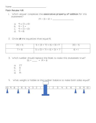 Equivelent and associative property of addition