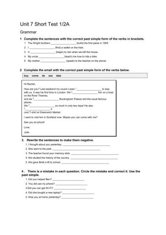 Short test (past simple) unit 7 elementary solutions