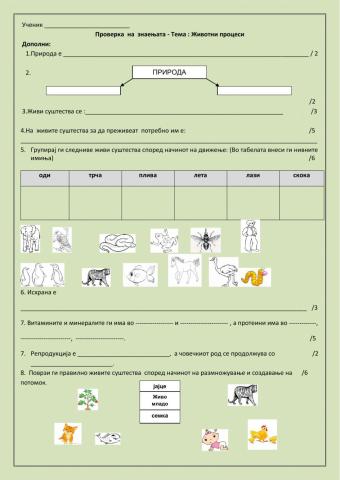 Да го провериме нашето знаење: Животни процеси