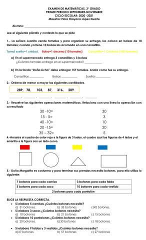 Examen de matemáticas primer periodo