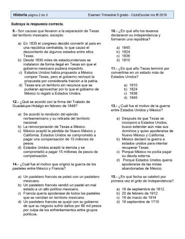 Examen Historia 5° Trim. 1