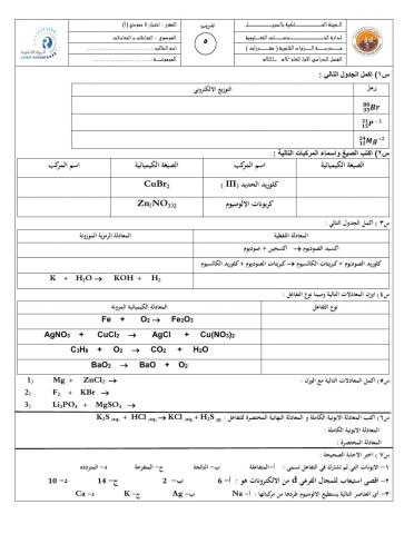 تدريب اختبار على التفاعلات الكيميائية