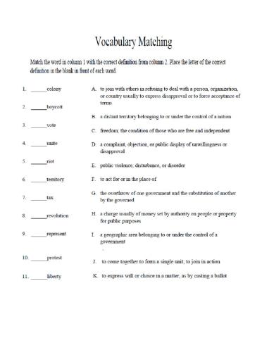 Boston Tea Party Vocabulary Quiz 2