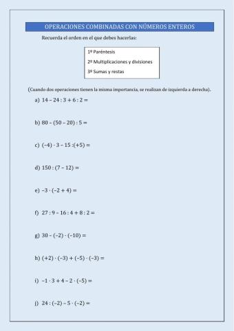 Operaciones combinadas con números enteros