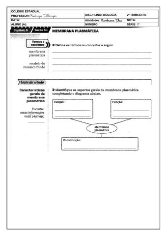 Membrana Plasmática e Níveis de Organização