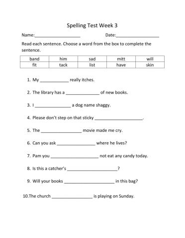 Spelling Quiz Consonants