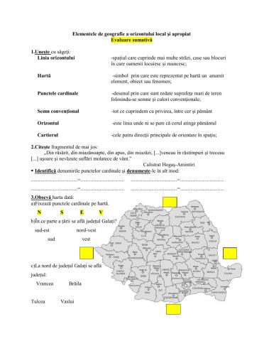 Elementele de geografie a orizontului local și apropiat