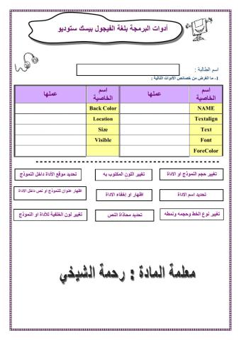 ادوات البرمجة بلغة الفيجول بيسك