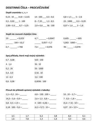 Desetinná čísla - procvičování