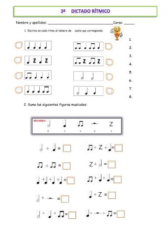 Dictado rítmico y suma de figuras
