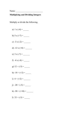 Multiplying and Dividing Integers