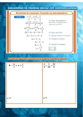 Ecuaciones de primer grado con denominadores