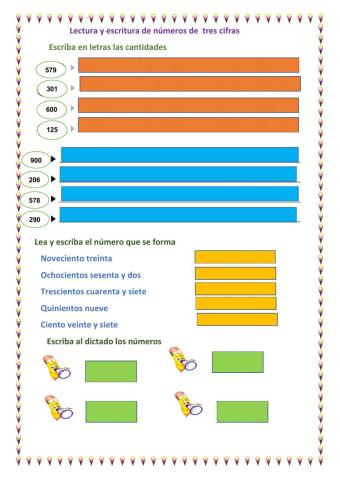 Lectura y escritura de números de tres cifras